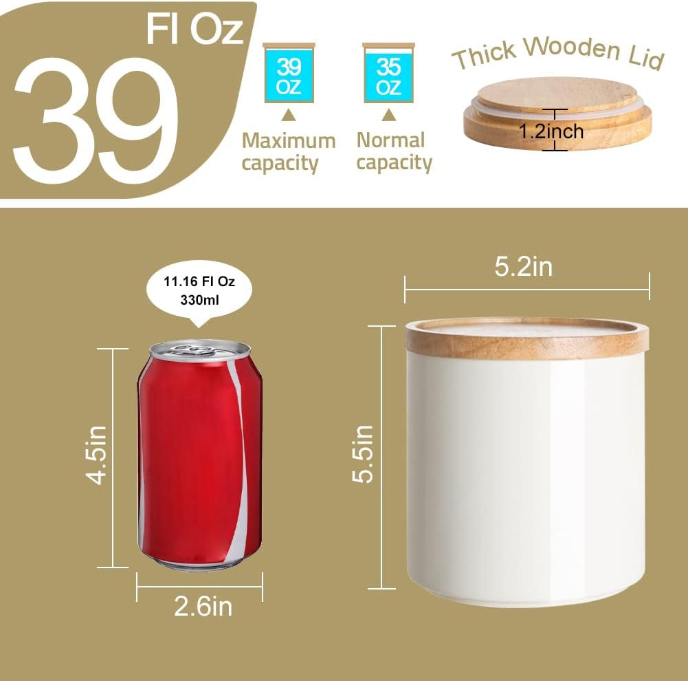 Kitchen Canisters Ceramic Food Storage Jar, Stackable Containers with Airtight Seal Wooden Lid for Serving Coffee Bean, Flour, Tea, Spice and More - 39 Fl Oz (Turquoise)