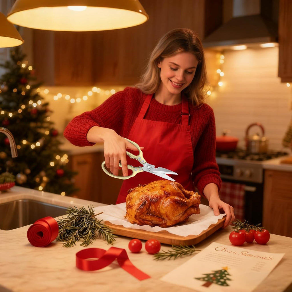 Kitchen Scissors All Purpose Heavy Duty, Ultra Sharp Stainless Steel Kitchen Shears Dishwasher Safe, Cooking Shears for Chicken, Poultry, Fish, Meat, Herbs & Grapes with Non-Slip Grips - Gold