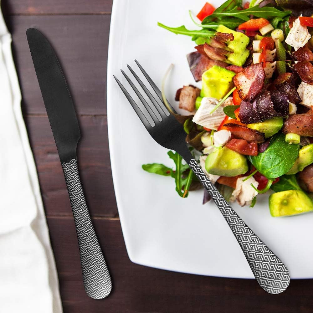 Matte Black Silverware Set, Satin Finish 20-Piece Stainless Steel Flatware Set,Kitchen Utensil Set Service for 4,Tableware Cutlery Set for Home and Restaurant, Dishwasher Safe