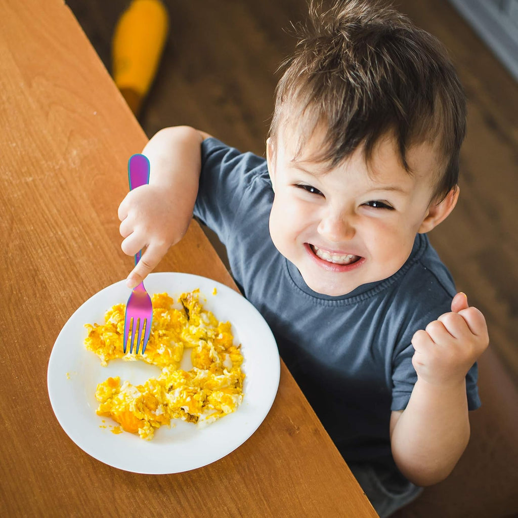Kids Silverware,  Stainless Steel Children Flatware Set, Toddler Utensils Set of 4, Rainbow
