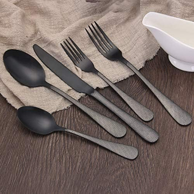 Matte Black Silverware Set, Satin Finish 20-Piece Stainless Steel Flatware Set,Kitchen Utensil Set Service for 4,Tableware Cutlery Set for Home and Restaurant, Dishwasher Safe