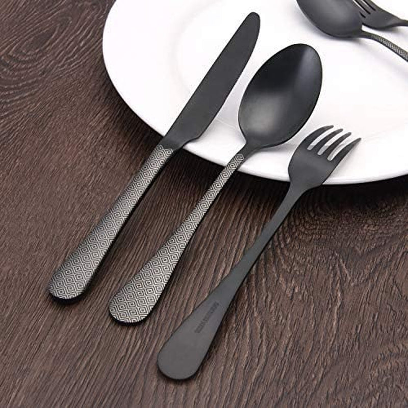 Matte Black Silverware Set, Satin Finish 20-Piece Stainless Steel Flatware Set,Kitchen Utensil Set Service for 4,Tableware Cutlery Set for Home and Restaurant, Dishwasher Safe